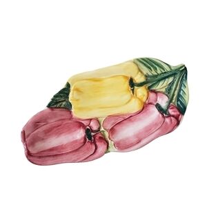 Italian Handpainted Majolica Ceramic Bell Peppers Mini Tray Spoon Rest